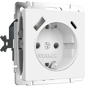 Розетка с заземлением, шторками и USB тип A+C Werkel W1171761 Белый матовый