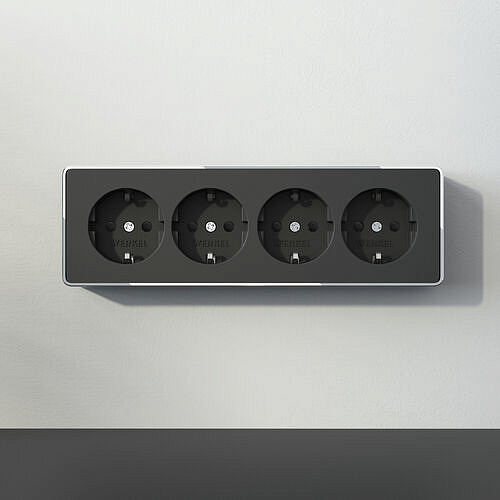Розетка четверная с заземлением и шторками Gallant W5072258 Черный/хром