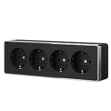 Розетка четверная с заземлением и шторками Gallant W5072258 Черный/хром